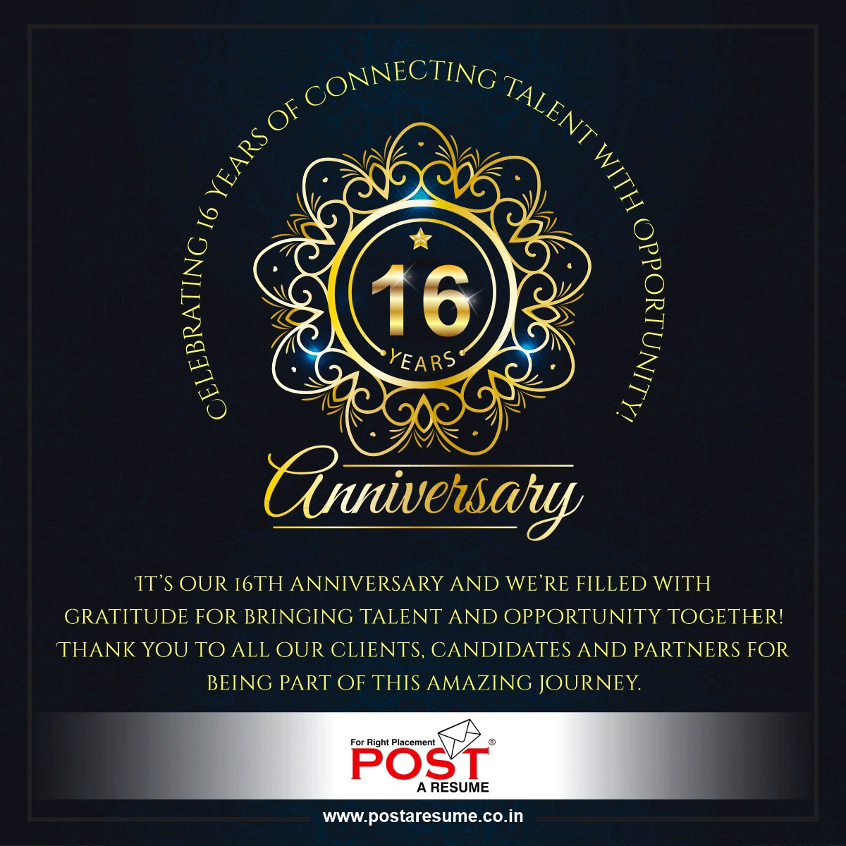 celebrate the Sweet 16 of POST A RESUME Hr Consultancy