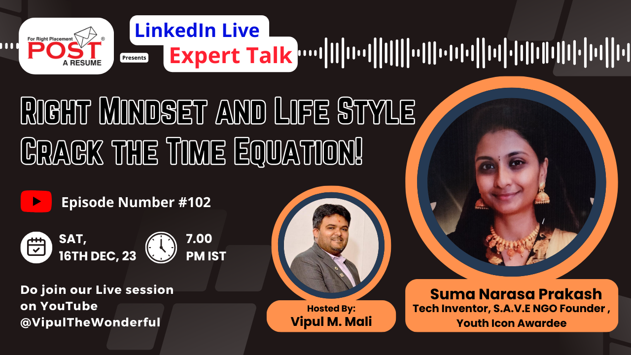 Unveiling the Secrets to Success: Join Suma Narasa Prakash's Live Session on Decoding the Right Mindset and Lifestyle!"