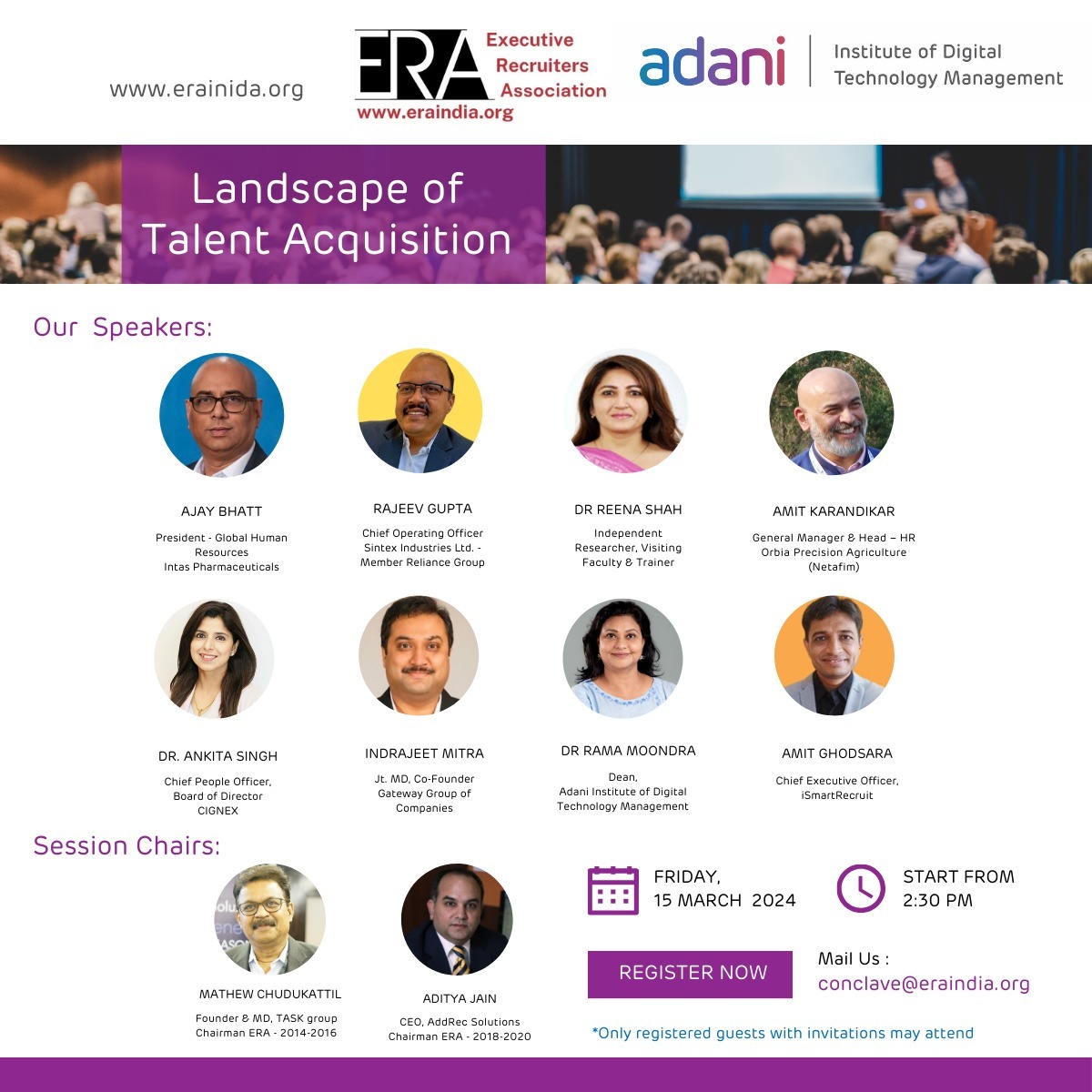 Landscape of talent acquisition 2024 organised by ERA -Executive Recruiters Association at Adani Institute of Digital Technology Management on 15th March 2024.