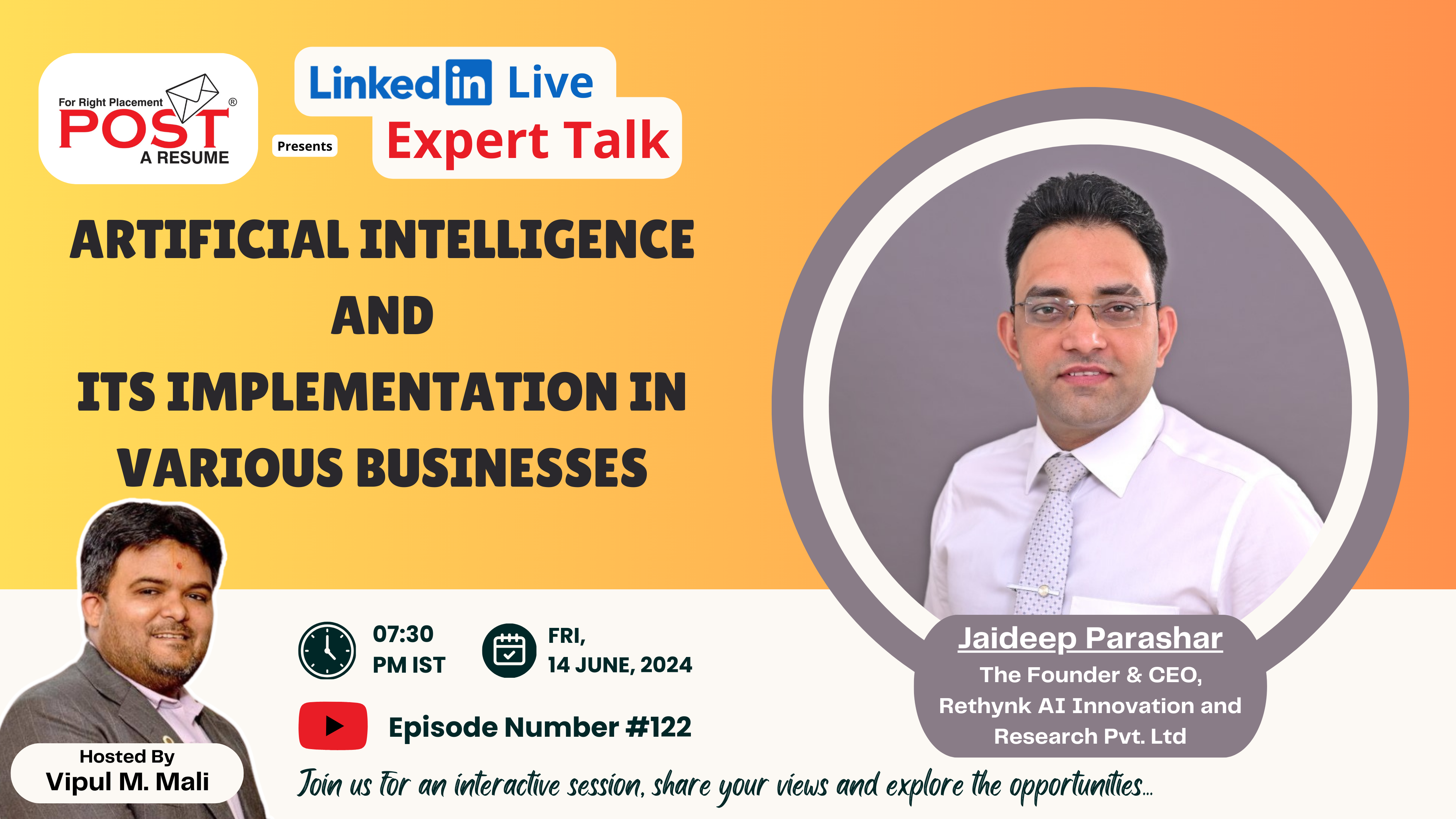 Expert Talk Ep. 122 with Jaideep Parashar on Artificial Intelligence and Its Implementation in Various Businesses
